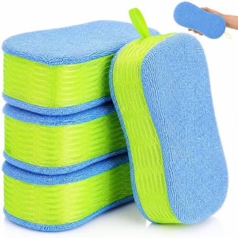4 Pack Large Microfiber Car Wash Sponges by Singhoow