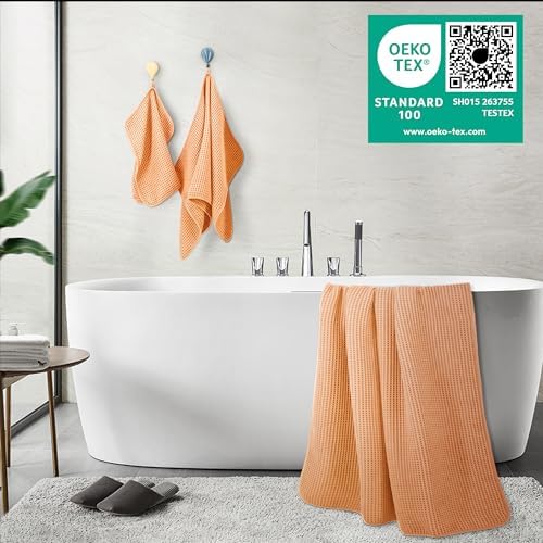 POLYTE 430 GSM Poly Blend Microfiber Quick Dry Waffle Bath Towel Set of 6 - Image 3