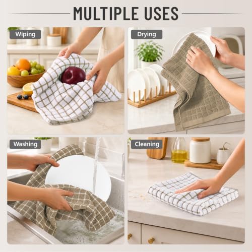 Homaxy 100% Cotton Premium Terry Check Kitchen Towels 3 Pack - Image 4