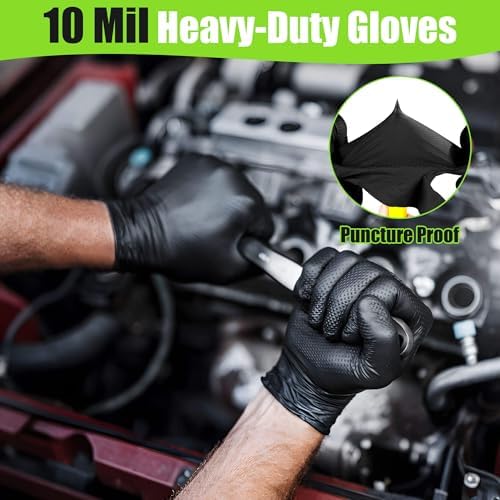 TREEGO 10 Mil Heavy Duty Black Nitrile Mechanic Gloves - Image 2
