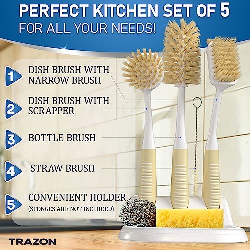 Dish Brush Set of 5 with Holder - Image 2