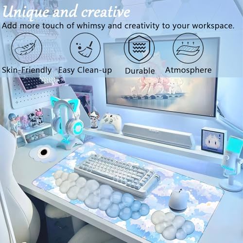 Gel Cloud Keyboard and Mouse Wrist Rest Set Gradient Blue Keyboard Wrist Rest - Image 4