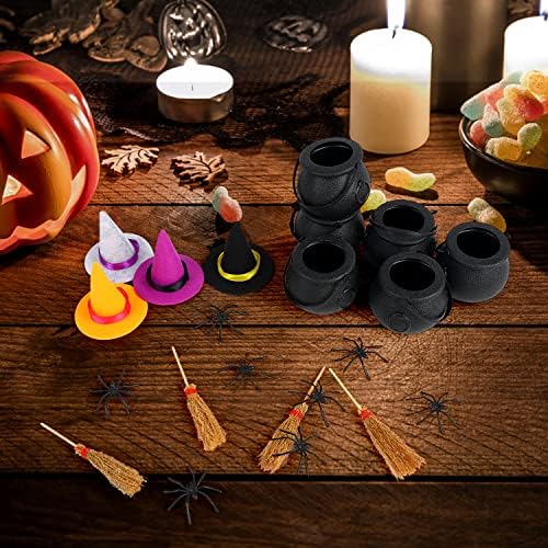 CCINEE 72Pcs Mini Black Cauldron Kettles Witch Hats Brooms - Image 4