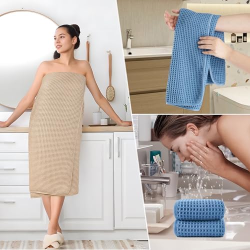 POLYTE 430 GSM Poly Blend Microfiber Quick Dry Waffle Bath Towel Set of 6 - Image 5