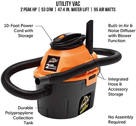 Armor All, 2.5 Gallon 2 Peak HP Wet/Dry Utility Shop Vacuum - Image 2