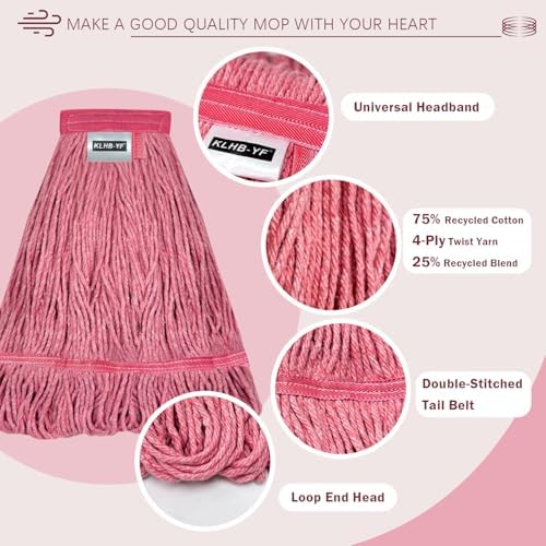 KLHB‑YF 21 Oz Heavy‑Duty Pink Cotton Mop Head Replacement, Fade‑Resistant - Image 6