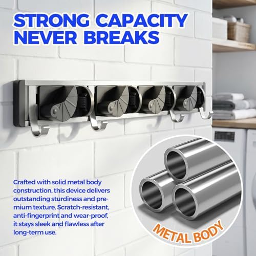 Holikme Mop Broom Holder Wall Mount Metal Pantry Organization and Storage - Image 2