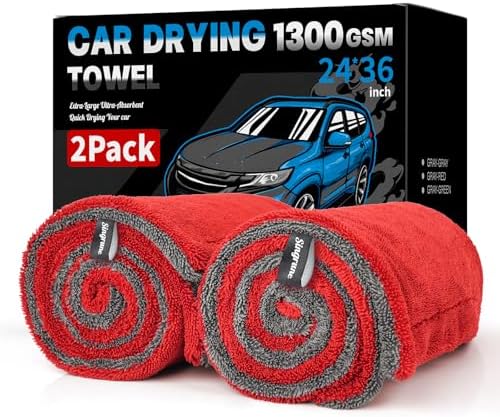 2 Pack XL Car Drying Towel – 1300GSM Ultra Absorbent Microfiber, Twisted Loop by Unknown