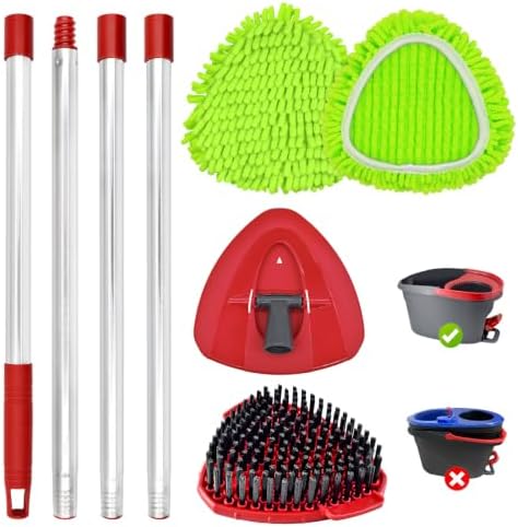 Mop Heads Spin Mop Handle Brush & Base Set Compatible by CleanFloorsZeroFuss