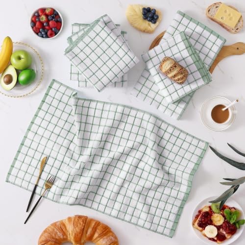Homaxy Premium Kitchen Towels, Check Design, Grass Green - Image 2