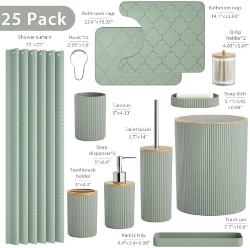 Sage Green Bathroom Accessories Set Complete - Image 2