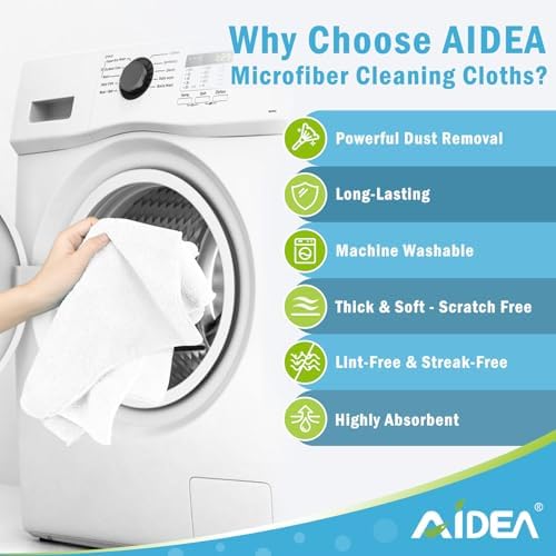 AIDEA White Microfiber Cleaning Cloth-12PK, Cleaning Rags 12"x 12" Reusable - Image 3