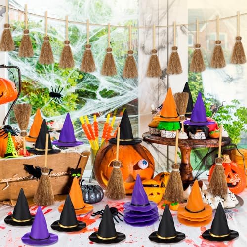 WinnerWhy 48 Pcs Mini Witch Hat Broom Set, 1.97 Inches - Image 4