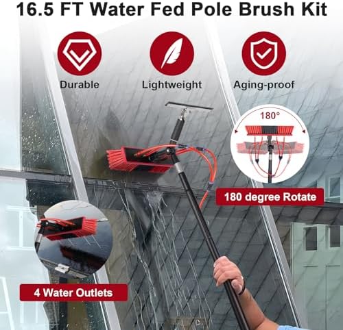 16.5ft Water Fed Pole Kit, Rotatable Solar Panel Cleaning Brush & Squeegee - Image 3