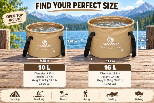 Freegrace Collapsible Water Bucket 10L Portable Camping Sink and Wash Basin - Image 2