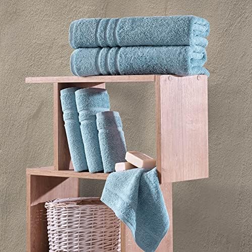 Hawmam Linen Towel Set, Turkish Cotton, 6 Pack, Light Blue - Image 5