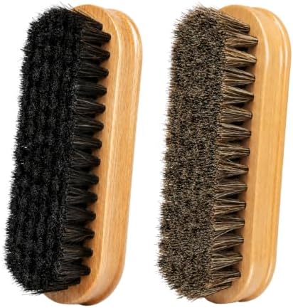 Shoe Brush Set of 2, Soft Horsehair Leather Polish Brush by TEEVOGO