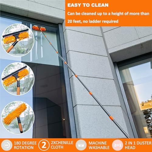 Tonmp 20+ Feet Reach 2 in 1 Window Washing Squeegee & Duster - Image 6