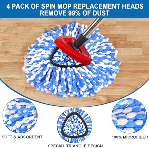 4 Pack Mop Replace Heads for 2 Tank System, Spin Mop Replacement Head, Fluffy - Image 3