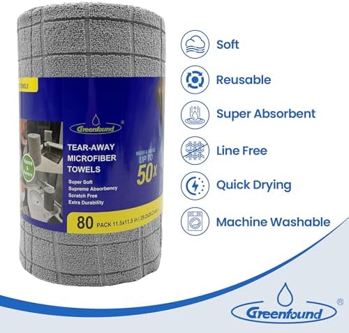 Greenfound Microfiber Cleaning Cloth Roll, 80 Pack Tear Away Towels, Reusable - Image 3
