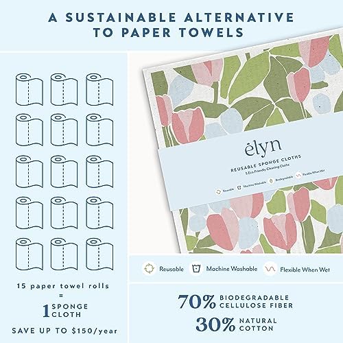 ELYN Swedish Dishcloths, Reusable & Washable Sponge Cloths, Absorbent Cleaning - Image 3
