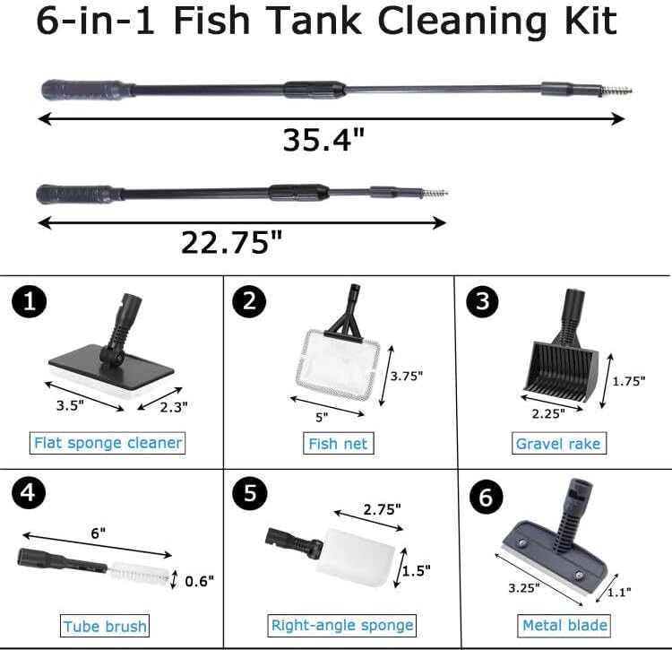 AQUANEAT 6 in 1 Fish Tank Cleaning Tools, Aquarium Cleaner Set - Image 2