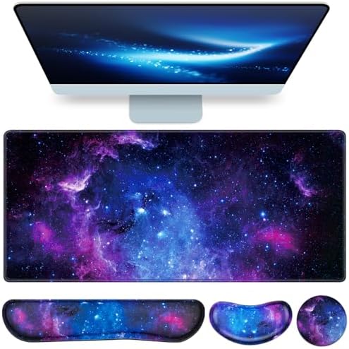 Mouse Pad Galaxy with Wrist Rest, 4-in-1 Large Mousepad Keyboard by QOMOLAMA