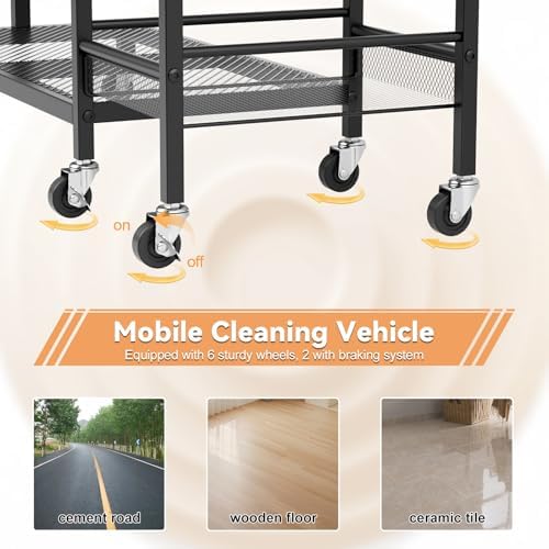 Rolling Broom Organizer Cart, Cleaning Tool Storage Rack, Iron Frame 10 - Image 6