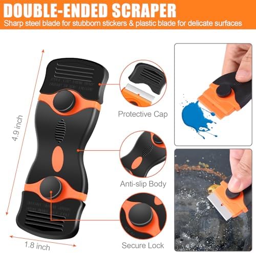 NECAMOCU 4 Pack Razor Blade Scraper, Includes 50 PCS Metal & Plastic Blades - Image 3