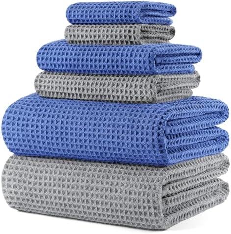 POLYTE 430 GSM Poly Blend Microfiber Quick Dry Waffle Bath Towel Set of 6 by Polyte