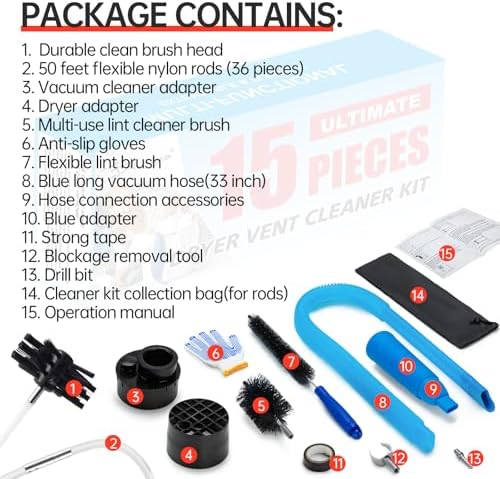 BLuesea Dryer Vent Cleaner Kit, 15-Piece Ultimate Dryer Cleaning Kit Include 50 - Image 6