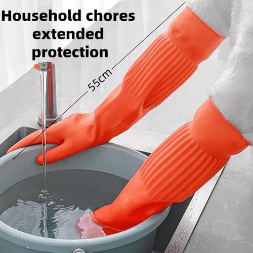 21.7inch Long Sleeve Red Rubber Cleaning Gloves Reusable - Image 2