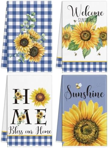 Bencailor 4 Pcs Sunflower Kitchen Towels Summer Housewarming Gift by Bencailor
