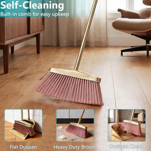Gold Broom and Dustpan Set, Minimalist Upright Sweeper - Image 6