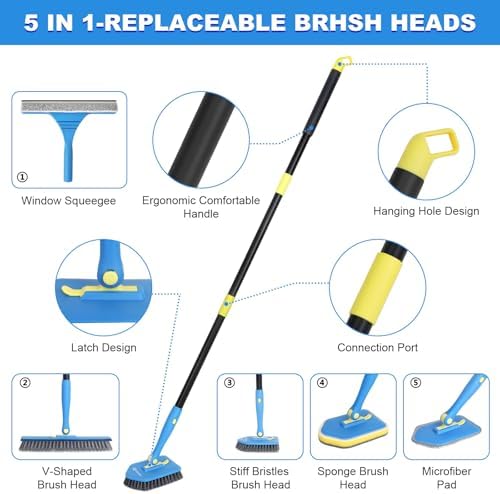 Tile Tub Scrubber Brush with 5 Different Function Cleaning Heads and 51" - Image 6