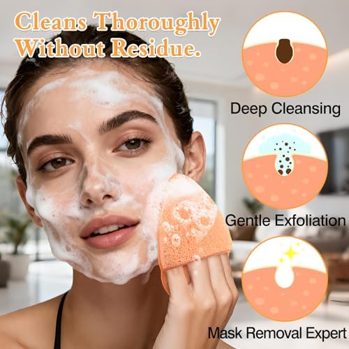 Reusable Face Scrubber Sponges – 3-Pack Gentle Exfoliating Makeup Remover Pads - Image 6