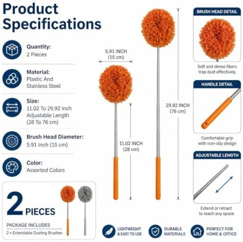 2 Pcs Adjustable Ceiling Fan Cleaner Brush Extendable Duster Brush Long Handle - Image 2