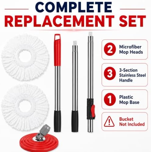 Extendable Mop Handle Set with 2 Microfiber Heads and Mop Plate - Image 3
