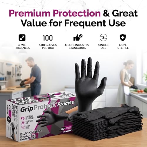 GripProtect Precise Black Nitrile Gloves 4 Mil, Chemical Resistant Gloves - Image 2