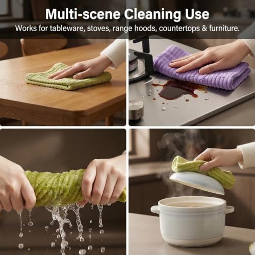 MENDED Reusable Tear-Off Cleaning Cloths, Microfiber Dish Rags Purple 5PACK - Image 5