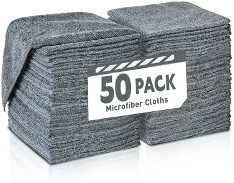 Gray Microfiber Cleaning Cloths Bulk Pack-50 Pack, Microfiber Towels Bulk by TEAWOO