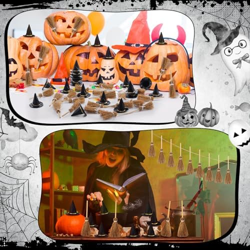 WinnerWhy 48 Pcs Mini Witch Hat Broom Set, 1.5 Inches - Image 4