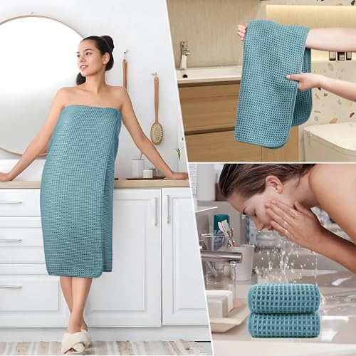 POLYTE 430 GSM Poly Blend Microfiber Quick Dry Waffle Bath Towel Set of 6 - Image 5