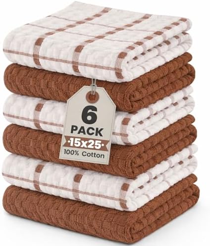 GOLD TEXTILES Kitchen Towels 6 Pack, Waffle Weave Cotton by GOLDTEXTILES