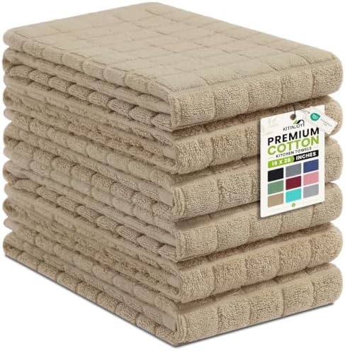 Kitinjoy Premium Cotton Check Kitchen Towels 6 Pack by Kitinjoy