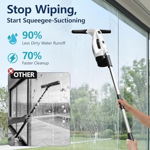 Window Vacuum Squeegee with Extendable Pole 31-40", Electric Cleaner Tool - Image 4