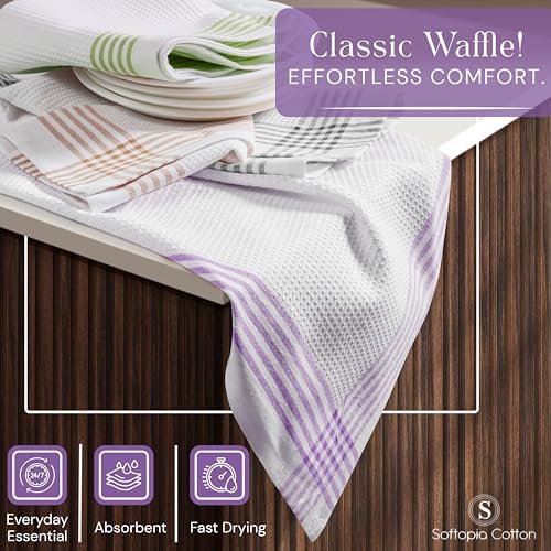 Waffle White & Multi Colors Kitchen Towels 4 Pack, 100% Cotton, 16x26 inches - Image 4
