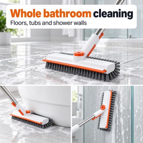 Floor Scrub Brush with Long Handle, 3-in-1 Shower & Bathroom Scrubber - Image 7