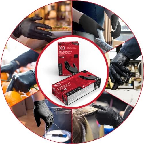 X3 Nitrile Disposable Gloves Latex Free 3 mil Black - Image 3