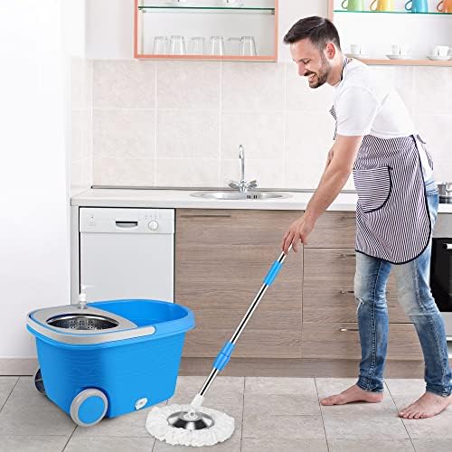 Mop and Bucket with Wringer Set on Wheels, 360 Spinning Mop Bucket Floor - Image 7